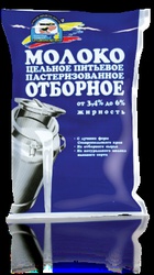 Молоко цельное отборное пастеризованное с массовой долей жира от 3,4% до 6%